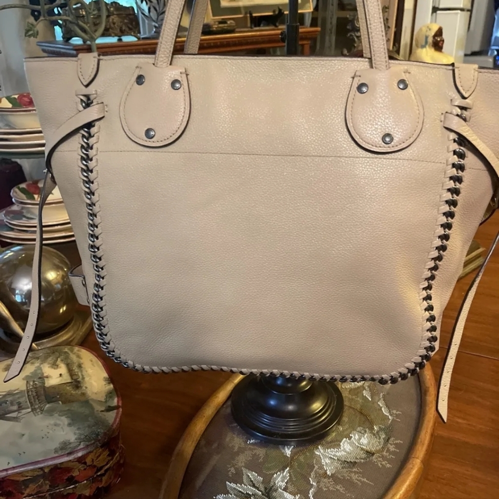 Coach Tatum Whiplash Chain Beechwood Leather Tote Bag Gem